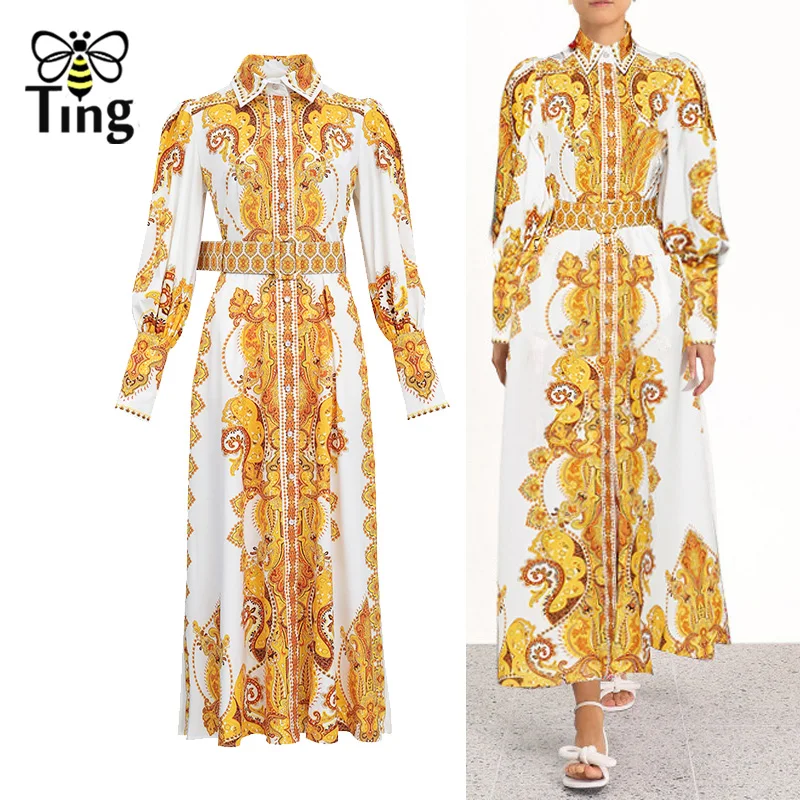 

Tingfly Runway Designer Front Single Breasted Open Maxi Dress Women Vintage Party Dresses Causl Button Floral Print Long Vestido