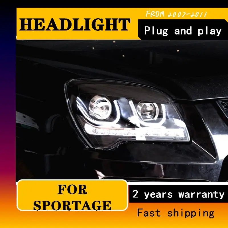 

Автостайлинг для Kia Sportage передние фары s для 2007-2011 Sportage светодиодный ные передние фары Angel Eye светодиодный DRL Биксеноновые линзы