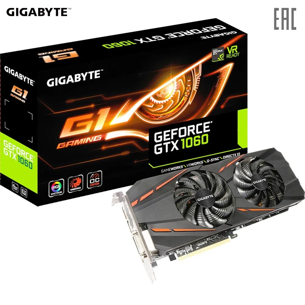Видеокарта Gigabyte Gaming nVidia GeForce GTX 1060 1847MHz 6144MB 8008MHz 192 bit RTL [GV-N1060G1 GAMING-6GD 3.0] | Компьютеры и