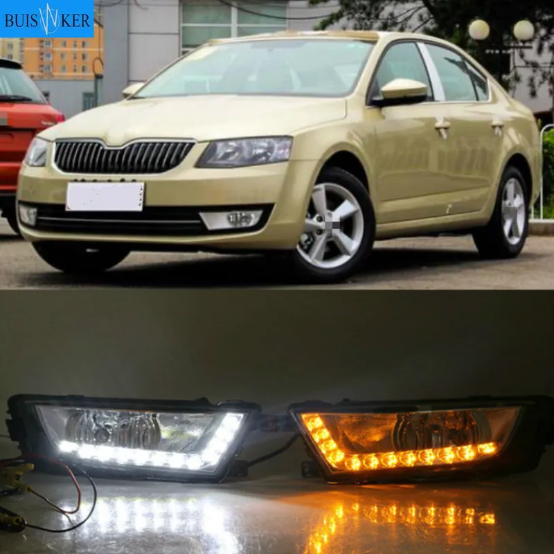 For Skoda Octavia A7 MK3 2014 2015 2016 LED DRL Daytime driving Running Lights Daylight cover hole free shipping | Автомобили и