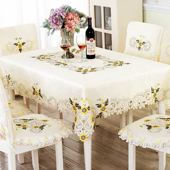 

Europe Embroidery Table Cloth Sunflower Lace Dinner Wedding Household Tablecloth Chair Tablecloth Rectangle Set Cover