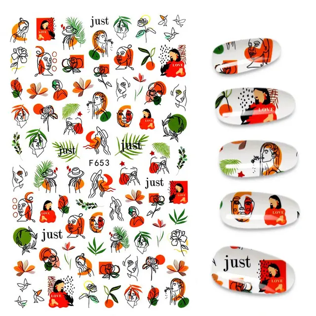 3D Nail Stickers Leaves Butterfly Panda Love Heart Design Stickers For Nails Manicure Foil Nail Art Decor pegatinas para uñas A140172