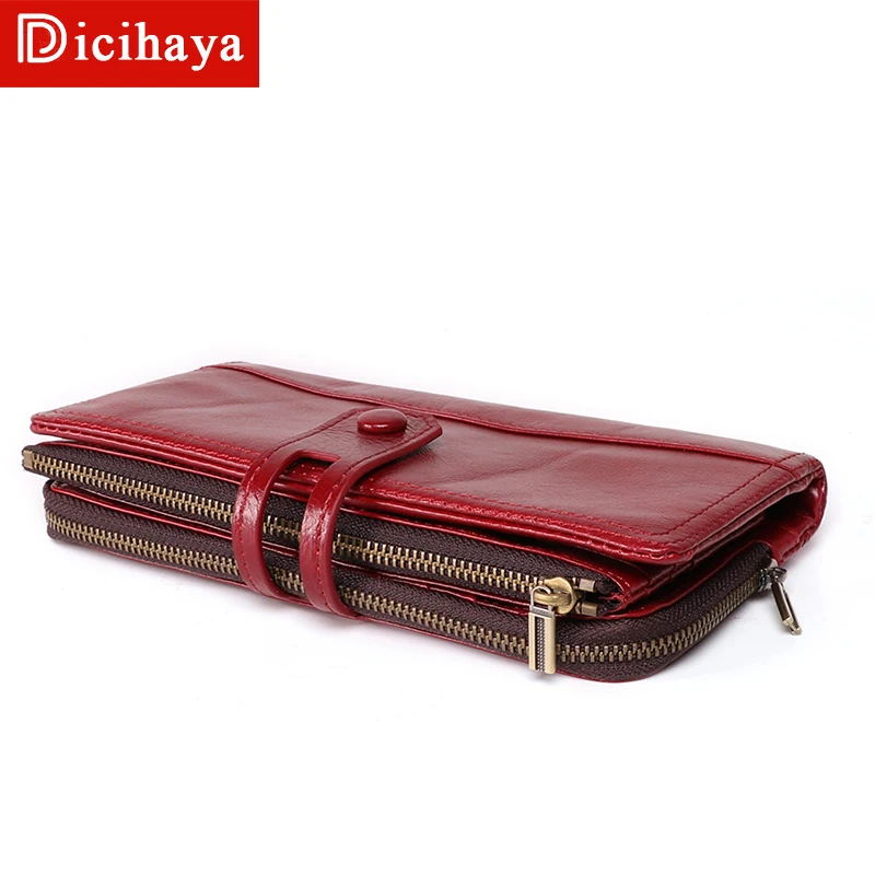 DICIHAYA, высокое качество, натуральная кожа, RFID кошелек, женский, на застежке, две молнии, Walets, Женский кошелек, длинный, для женщин, s, кошельки, женская сумка для телефона