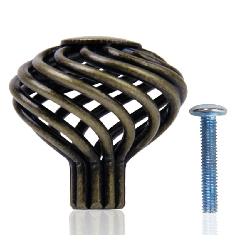

HLZS-8 x Spiral Cage Design Vintage Kitchen Cabinet Cupboard Handles Knobs 34mm---Antique brass