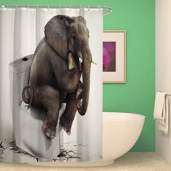 

Shower Curtain Elephant Pattern Waterproof Bath Curtain with 12 hooks for Bathroom Decoration