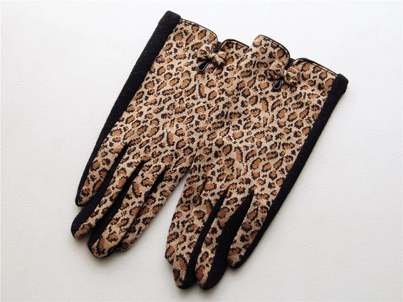 Модные женские эластичные шерстяные вязаные перчатки с сенсорным экраном леопардовые перчатки с орнаментом зимние женские теплые кашемировые перчатки для стрельбы из лука D19