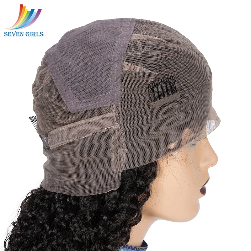 Sevengirls Jerry Curly Full Lace Human Hair Wigs With Brazilian Baby Hair Middle Ratio Preplucked Remy Short Curly Hair Bob Wigs