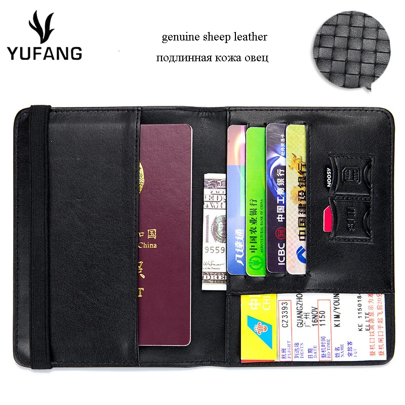 

YUFANG Genuine Leather Female Business Passport Natural Sheepskin Women Case ID Card Holder RFID Blocking Passport Cover Wallet