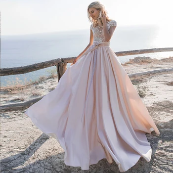 

Eightree A-Line Wedding Dresses 2020 Appliques Lace Cap Sleeve Vintage Bridal Dress Bohomian Vestidos Beach Boho Wedding Gowns