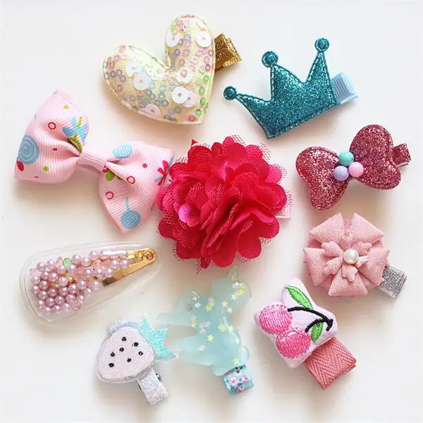 Rose floral set 10 шт./партия, блестящее сердце, детская клипса, жемчуг, принцесса, шпилька, волосы с цветами, единорог, волосы, банты, корона, клубника, кружева, заколка для волос - Цвет: Rose floral set