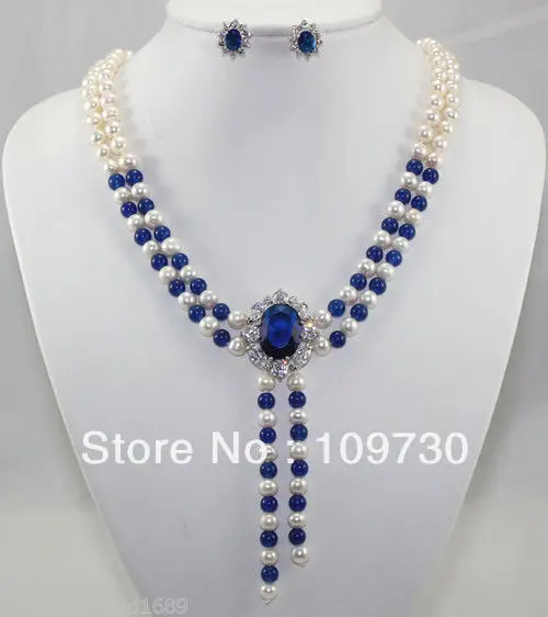 dyy Jewelry 00551 hot! white pearl blue red jade necklace crystal pendant earring set (A0423) | Украшения и аксессуары