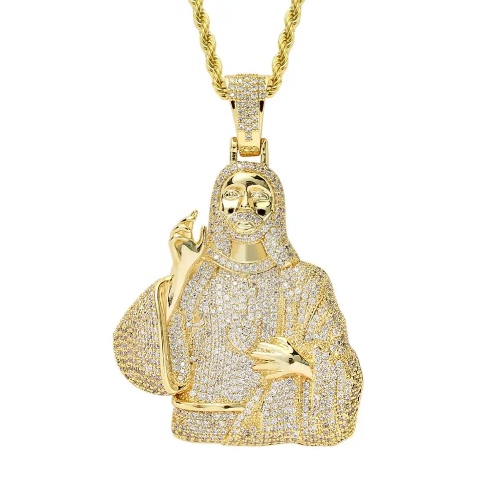 Хип хоп микро проложить AAA кубического циркония Bling Iced Out Иисуса кусок подвески ожерелье для мужчин раппер ювелирные изделия золото серебро