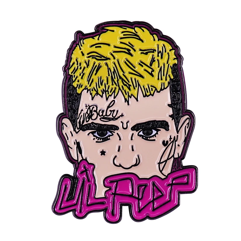 Lil Peep Smalto Pin Cry Baby Emo Tattoo Face Spilla Trippy Rockstar Hip Hop Music Jewelry