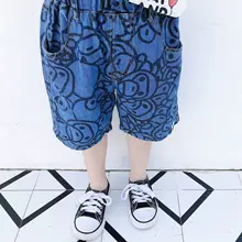 Летний стиль, популярный бренд детской одежды в японском стиле, мужские и женские детские брюки, тонкие джинсовые шорты с принтом обезьяны