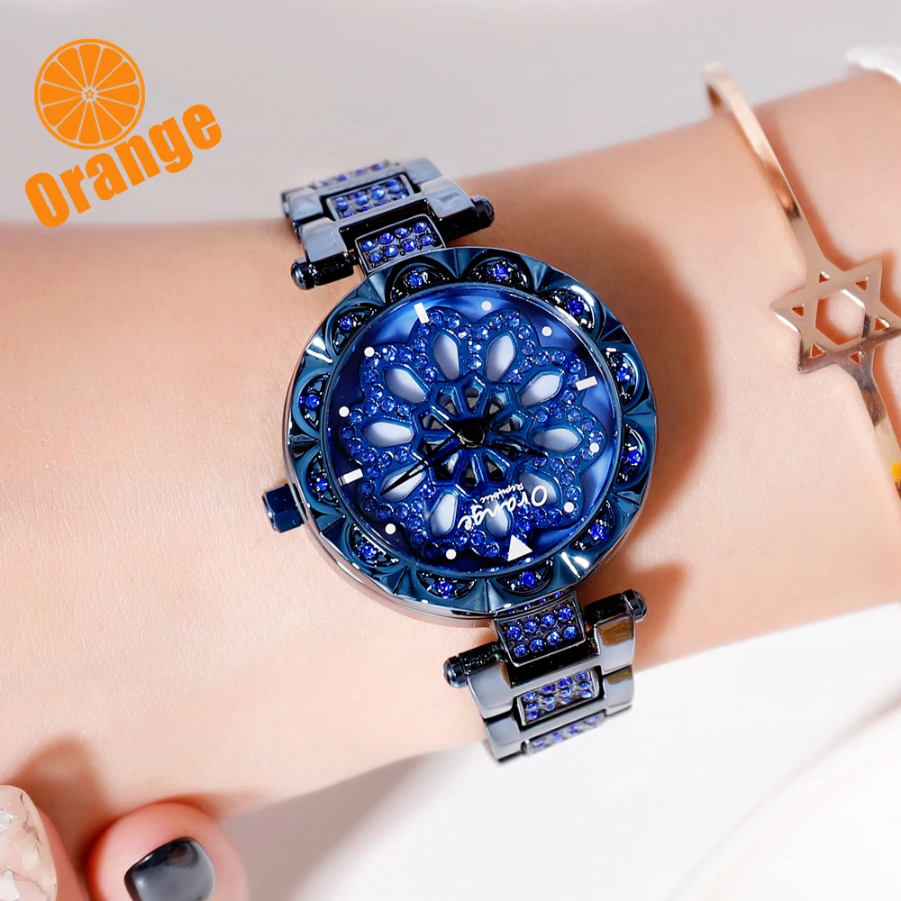 ORANGE Brand Top luxury Japan MIYOTA Quartz 360 Rotating Petals Women Watches Ladies Gifts Stainless Steel Waterproof Watches