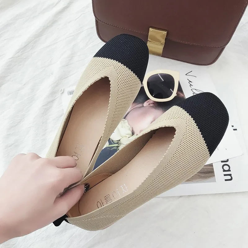 

Shoes Women's Summer New Style Square Head Low-Cut Slip-on Moccosins Knitted Suit Foot Flat Pregnant Women Grandma WOMEN'S Shoes