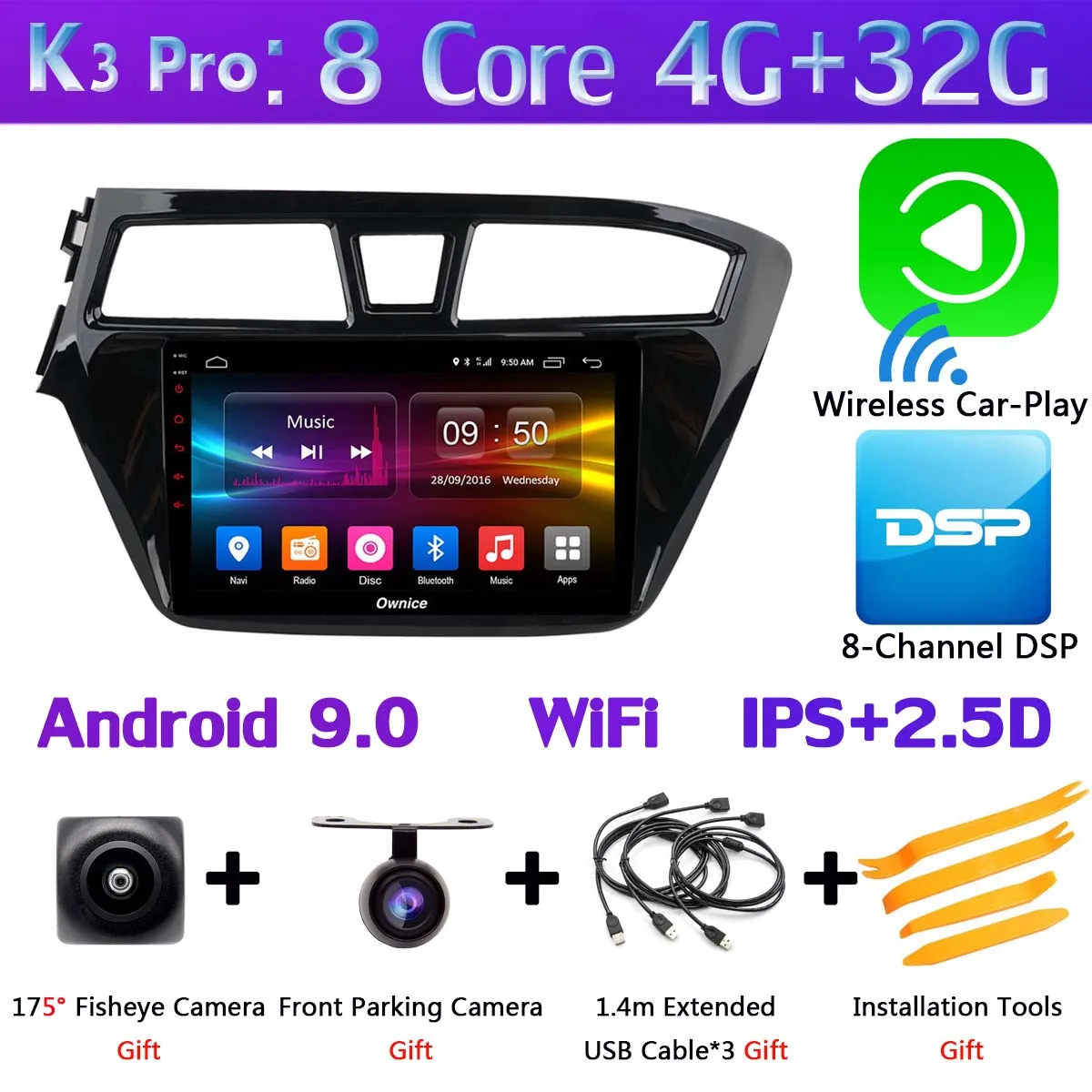 360 ° панорамный 4G SIM wifi Android 9,0 8 ядерный 4G+ 64G gps Навигатор Радио CarPlay SPDIF DSP Автомобильный плеер для hyundai I20 - Цвет: K3 Pro CarPlay