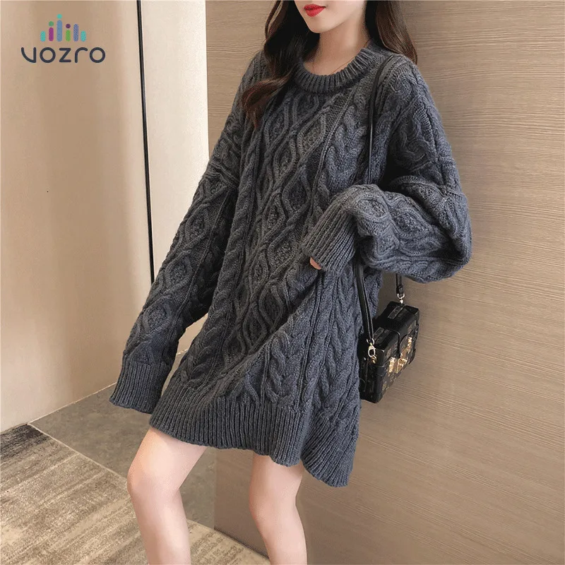 

VOZRO The Earth Colour System Hemp Flowers Sleeve Head Sweater Suit Women Winter Autumn Dress Solid Color Long Vestidos Vintage
