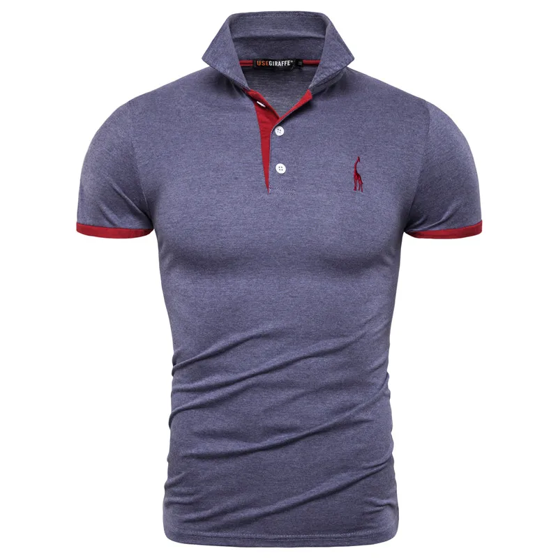 Denim Blue Прямая поставка, брендовая мужская футболка с вышивкой жирафа, повседневная мужская футболка из хлопка, большие S-3XL - Цвет: Denim Blue