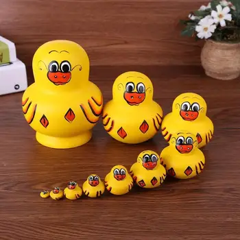 

10pcs/Set Duck Pattern Russian Matryoshka Dolls Wood Nesting Toy Gift Decor