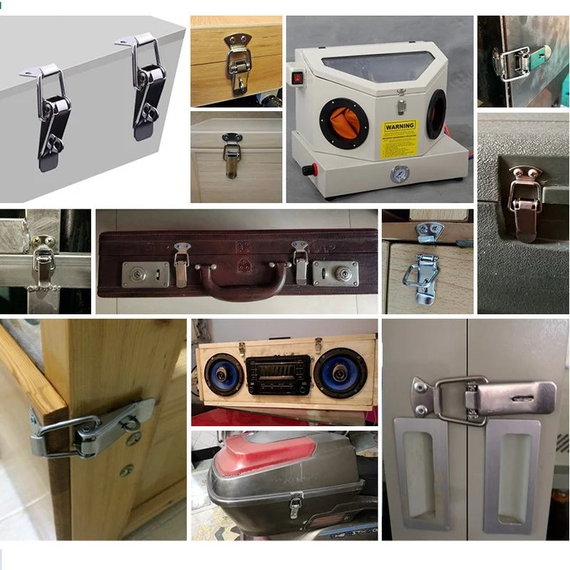 1-6PC Cabinet Box Locks Spring Loaded Latch Catch Toggle steel Hasps For Wooden case Sliding Door Window Furniture Hardware toggle latches