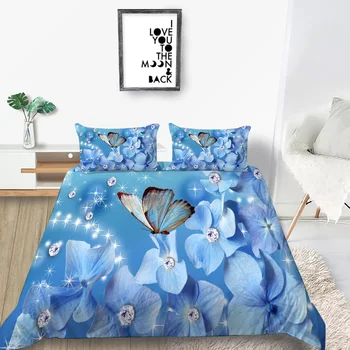 

Blue Butterflies Bedding Set For Girls Beautiful Artistic 3D Luxury Duvet Cover King Queen Twin Full Single Double Bed Set
