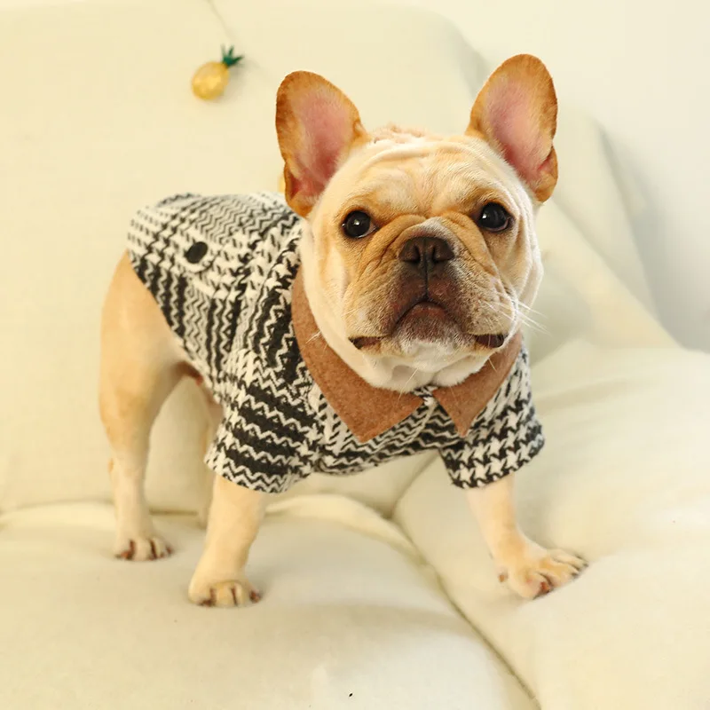 

French Fight Fat Dog Clothing Black and White Plaid Design Grid Coat Two Feet Pet Warm Clothes Designer Dog Clothes Winter Coats