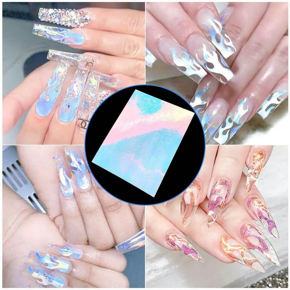 Hollow Self-Adhesive Fire Decals Laser Nails Nail Art Nail Stickers Manicure 