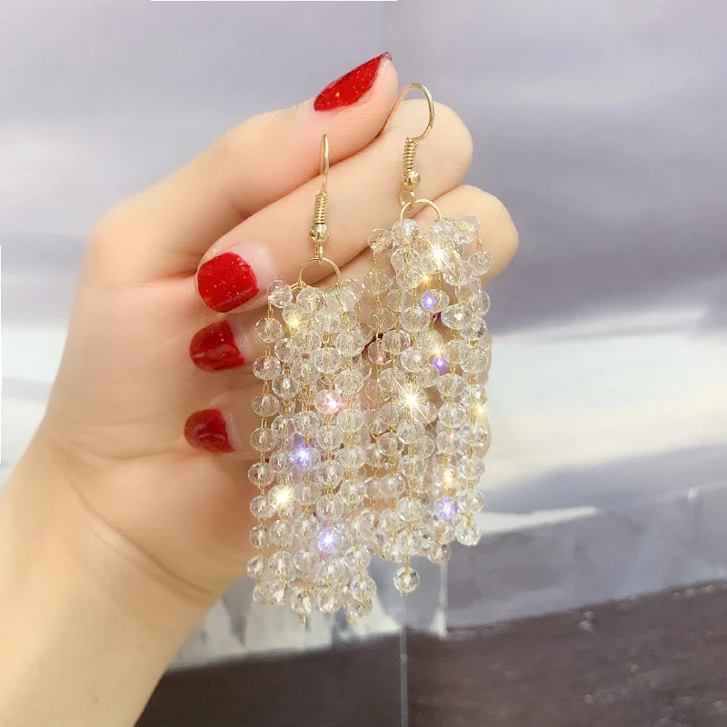 

FYUAN Long Tassel Crystal Drop Earring Bijoux Exquisite Rhinestone Dangle Earrings for Women Statement Earrings Jewelry Gifts