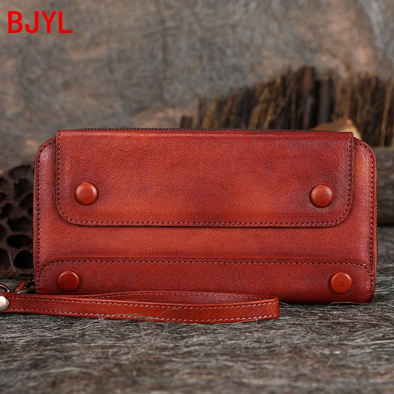 Female Brown Handmade leather Long Wallet