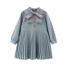 От 2 до 8 лет-осеннее повседневное плиссированное платье в полоску с длинными рукавами для маленьких девочек Детский сарафан принцессы для малышей