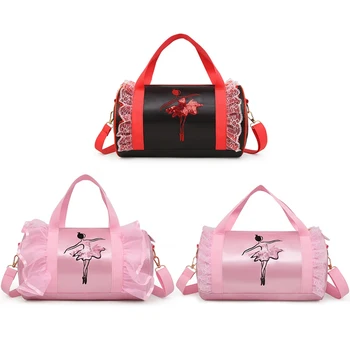 

Girls Ballet Dancer Embroidery Bag Macrame Barrel-Shaped Dance Clothes Carry Messenger Crossbody Shoulder Bag Kids Travel Bag