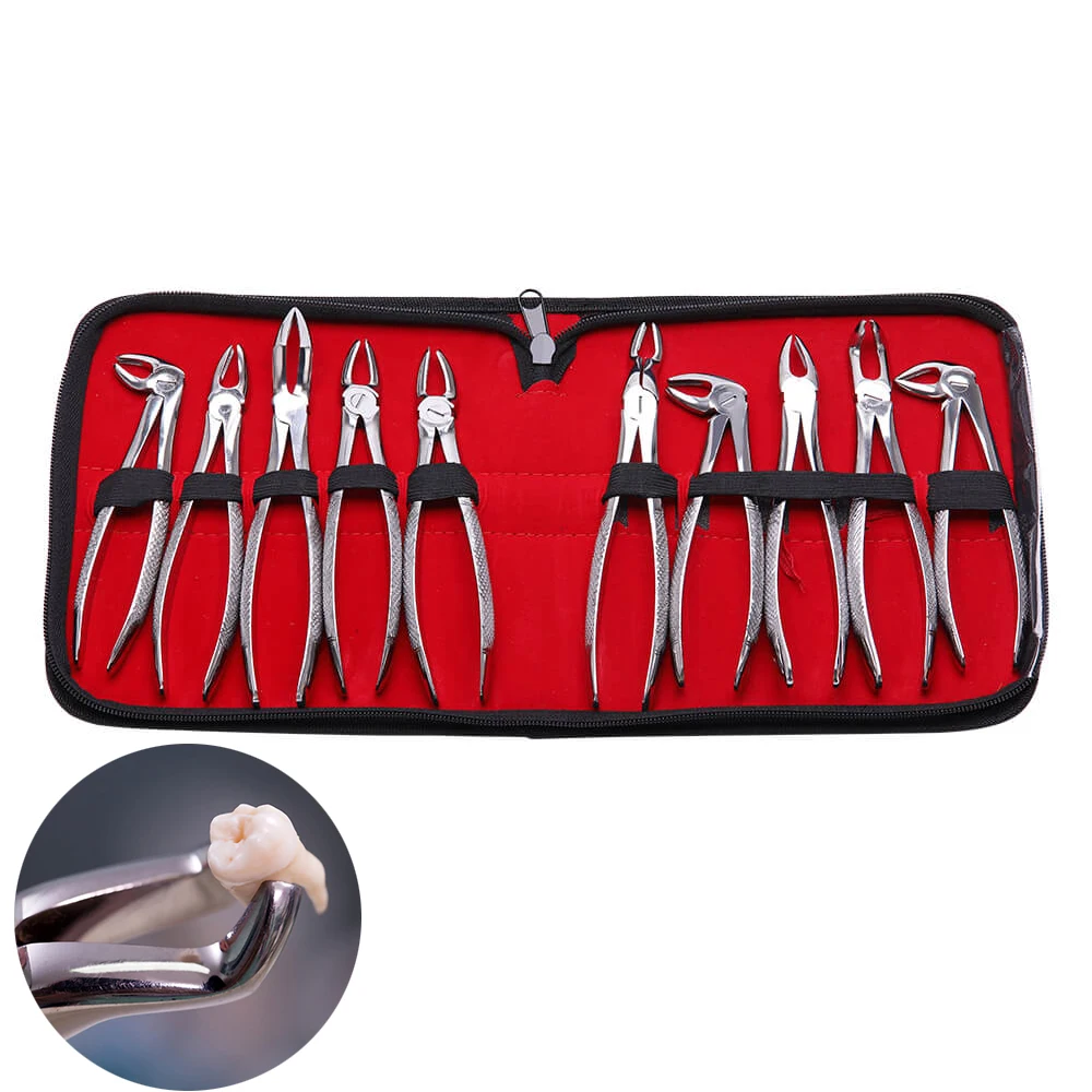 

10 pcs/set Adults Tooth Extracting Forceps Pliers for Adults with Toolkit Dental Surgical Surgical Extraction Tooth Extracting