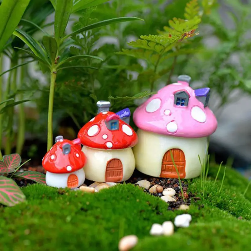 New 4Pcs/Set Mushroom Resin Small House Creative Crafts Miniature Gardening Landscape Pot Fairy DIY Ornament