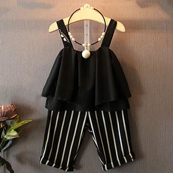 

2020 Summer Girls Clothing Sets Kids Clothes Fashion Chiffon Sling lothes+Striped Pants Girls Children Clothes