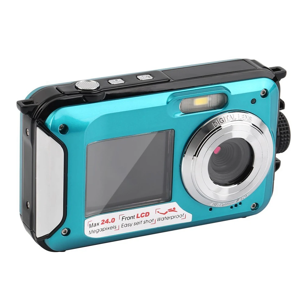 Waterproof Anti-Shake Digital Camera 1080P Full HD 2.4MP Dual Screen Selfie Video Recorder for Swimming Underwater DV Recording