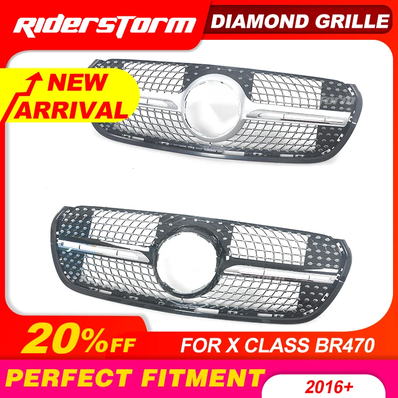 For MercedesMB Diamond grille for X Class W470 Car Front Grill Grille Mesh ABS Silver Without Camera&without sign Look Grills For MercedesMB Diamond grille for X Class W470 Car Front Grill Grille Mesh ABS Silver Without Camera&without sign Look Grills
