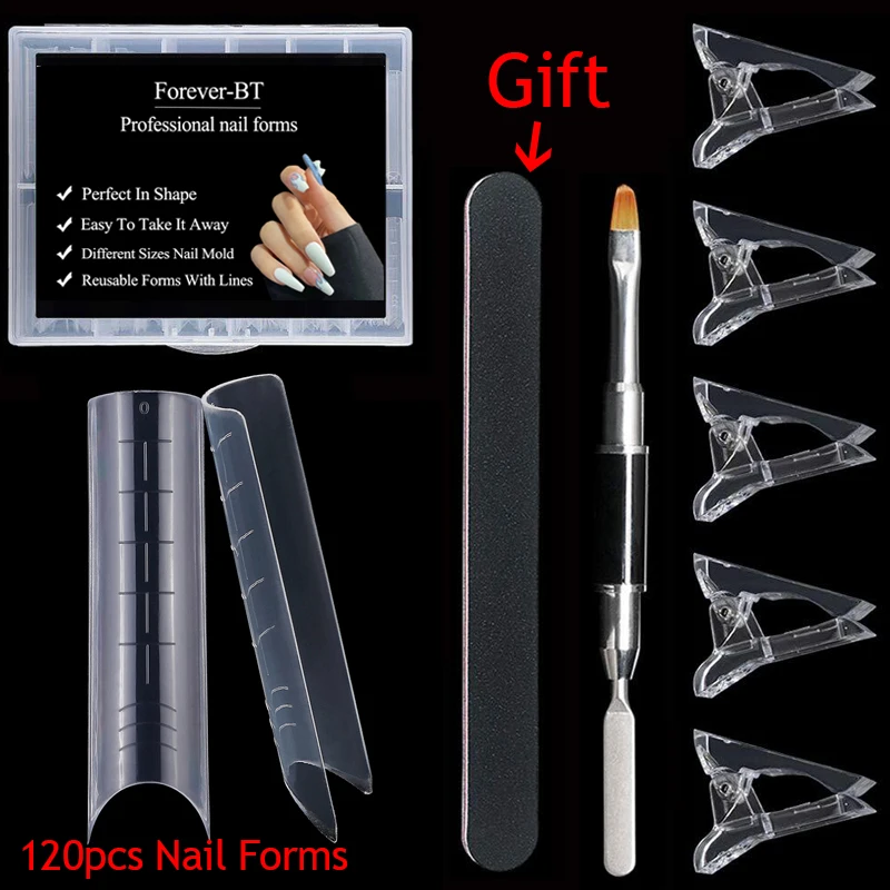 

Dual Forms for Poly Nail Gel Stiletto Shape Nail Form Molds Nail Tips 120 PCS Clear UV Gel Extension Tools Nail Forms