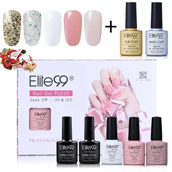 

Elite99 7pcs/Lot Gel Nail Polish Set With Gift Box Glitter Color Gel Polish Set Soak Off UV LED Top Coat Base Coat Nail Art Kit