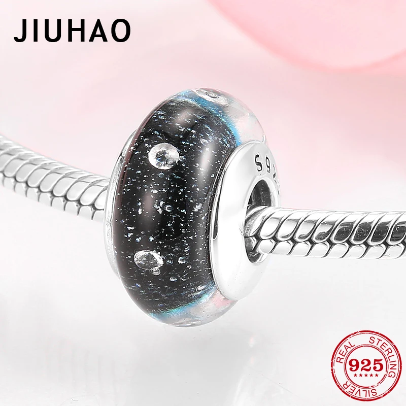 Sparkling bubbles Murano glass Black beads 925 silver charms fit original pandora bracelet diy jewelry making women gifts