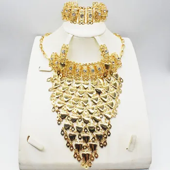 

Dubai necklace earrings in gold color copper for women African/Nigerian/Middle East wedding/party gifts/bridal jewelry set