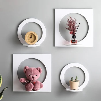 

4pcs/set Nordic Wall Mounted PVC Storage Rack Display Shelf Home Decoration Living Room Wall Potted plant Storage Shelves