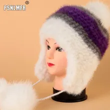 Новинка, Зимняя женская меховая шапка из натуральной норки, натуральный мех норки, вязаные головные уборы для защиты ушей для женщин и девушек, милая шапка с помпоном из меха лисы