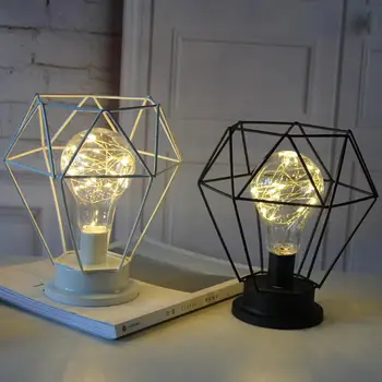 

Retro Iron LED Table Light Wrought Iron Geometric Diamond Shaped Reading Lamp for Bedroom Room Lights Bedside Night Lamps Decor
