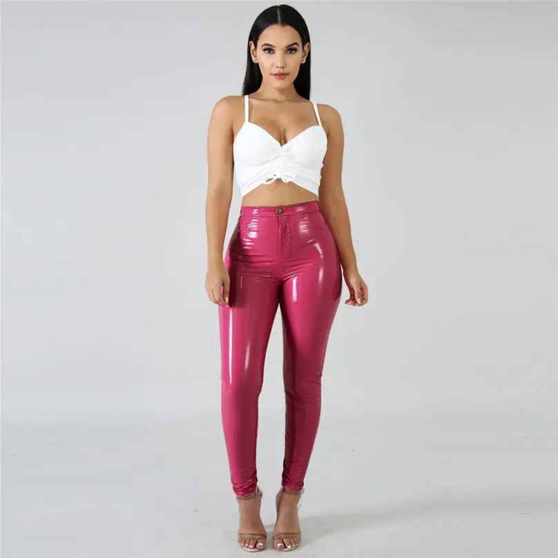 New Fashion Women High Waist Pant Thicken PU Leather Pants Stretch Ladies Leather Solid Slim Leggings Trousers Streetwear 4S10 (5)