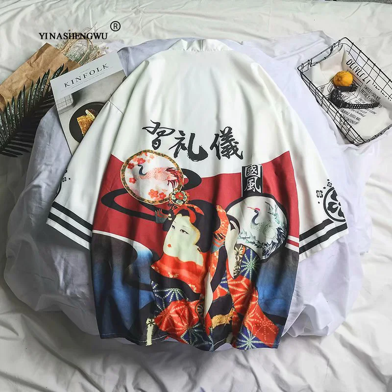 Harajuku Cardigan Japanese Kimono Yukata Women Asian Clothes Japanese Kimono Traditional Print Tops Japan Haori Kimono Cosplay