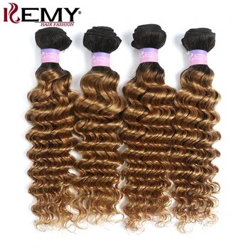 

Deep Wave Human Hair Bundles Ombre Blonde Brown Two Tone Brazilian Hair Weave Bundles Non-Remy Hair Extension 3/4 PCS KEMY HAIR