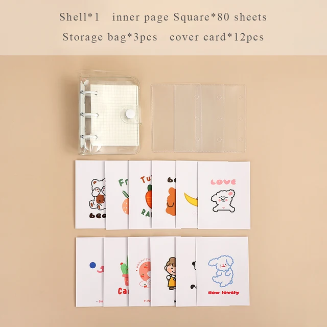Cute Transparent Mini Loose-leaf Notebook Creative Portable Pocket Hand Book 3 Ring Binder Kawaii School Supplies Stationery White