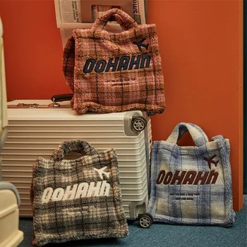 

New 2020 Autumn Winter Womens's Designer Plush Lamb Wool Shoulder Bags Large Capacity Causal Handbag Totes Female Shopping Bag