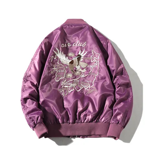 Поп для мужчин Вышивка VogueJacket пальто пилот полета Свободная верхняя одежда куртки Высокая уличная Молодежная пара куртка одежда хороший - Цвет: Фуксия